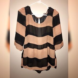 cream/peach and black low cut back blouse